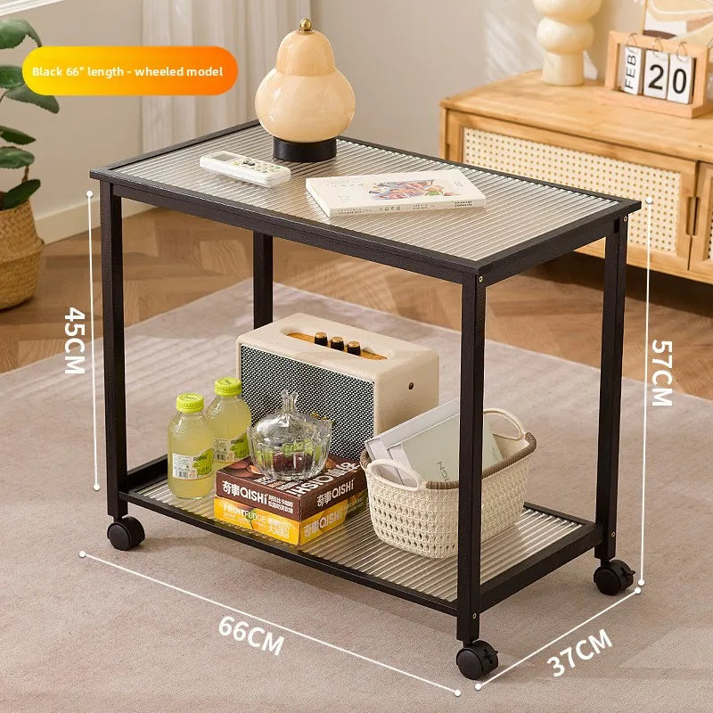 Nanzhu edge small apartment corner sofa modern living room glass storage bedside table mini table Oasis Select Black 66 with wheel