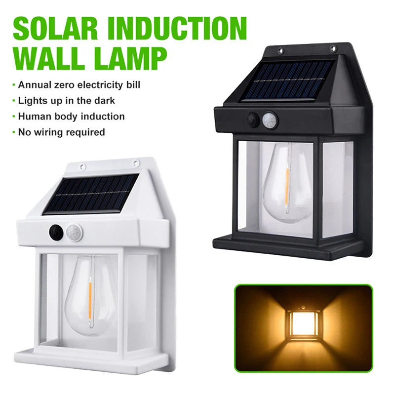 New Solar Tungsten Wall Lamp Three Modes Outdoor Villa Garden Courtyard Waterproof Decoration Induction Lantern Small Night Lamp Oasis Select