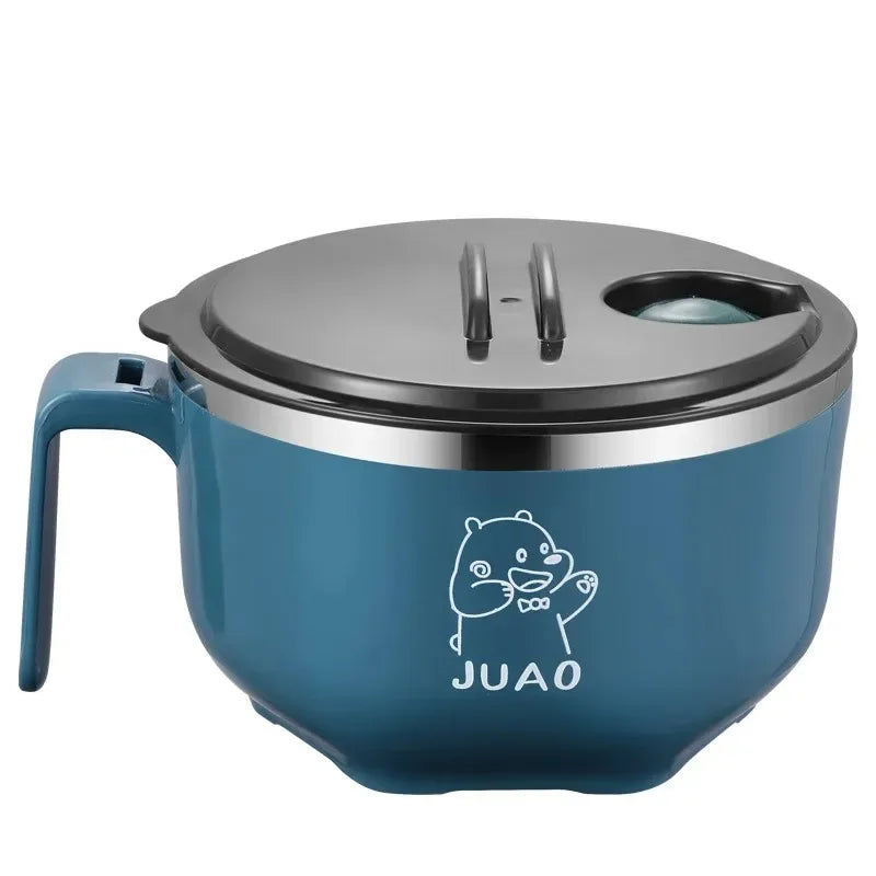 1pcs Ramen Bowl with Handle & Lid Cute Anti-Scald Instant Noodle Soup Bowl Kawaii Tableware for Student Dormitory Oasis Select