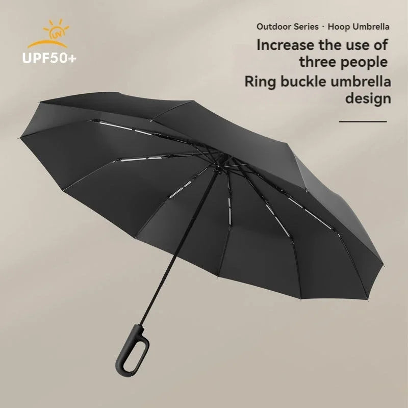 Automatic Umbrella for Men Women Fully Automatic Folding Large Rib Strong Sunshade Double Umbrella with Ring Buckle Design Oasis Select