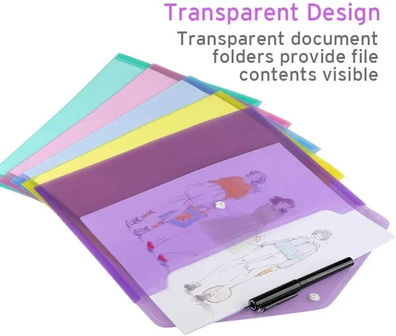 10/5pcs A4 Folders Plastic Envelopes Clear File Folder for Document Poly File with Label Pocket Snap Button for Office Organizer Oasis Select