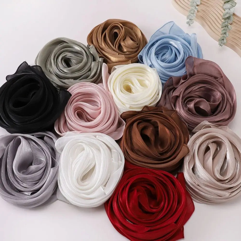 Fashion Solid Color Silk Scarf Chiffon Shining Chiffon Hijab Veil Soft Long Sunscreen shawl Outdoor Oasis Select