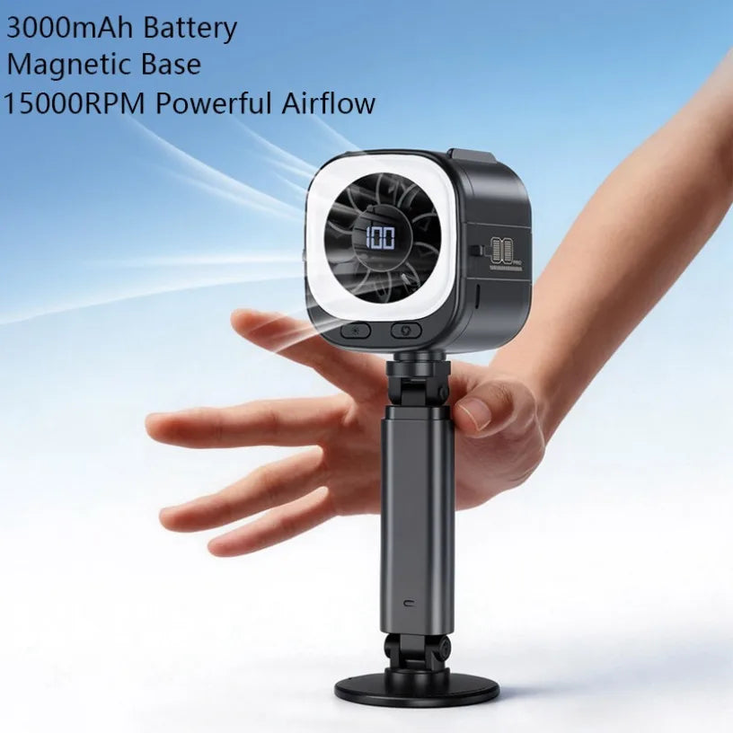 3000mAh Portable Fan Magnetic Base Fan with Reusable Adhesive 15000RPM USB Fast Charge for Metal Surfaces Wall Mount Outdoors Oasis Select