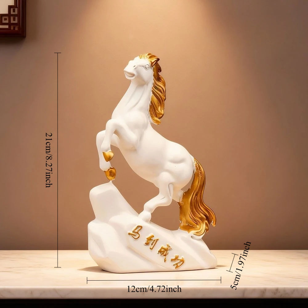 2026 Chinese Zodiac Horse Decoration Home Decor Craft Living Room TV Cabinet New Chinese Style "Horse to Success" Ornament Oasis Select Small white