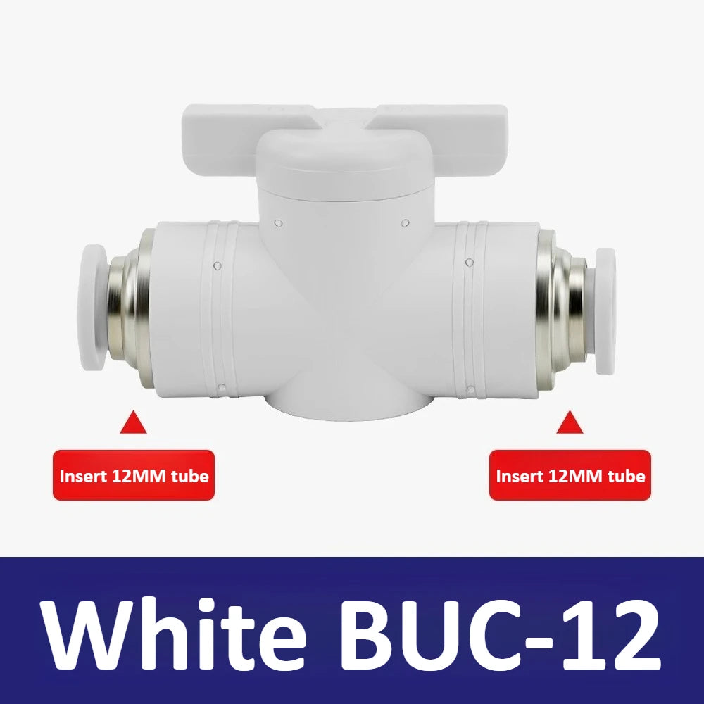 Black White BUC-4mm/6mm/8mm/10mm/12mm Pneumatic Switch Quick Insertion PU Air Pipe Joint Hand Valve Current Limit Air Valve Ball Oasis Select White 12 Direct to BUC