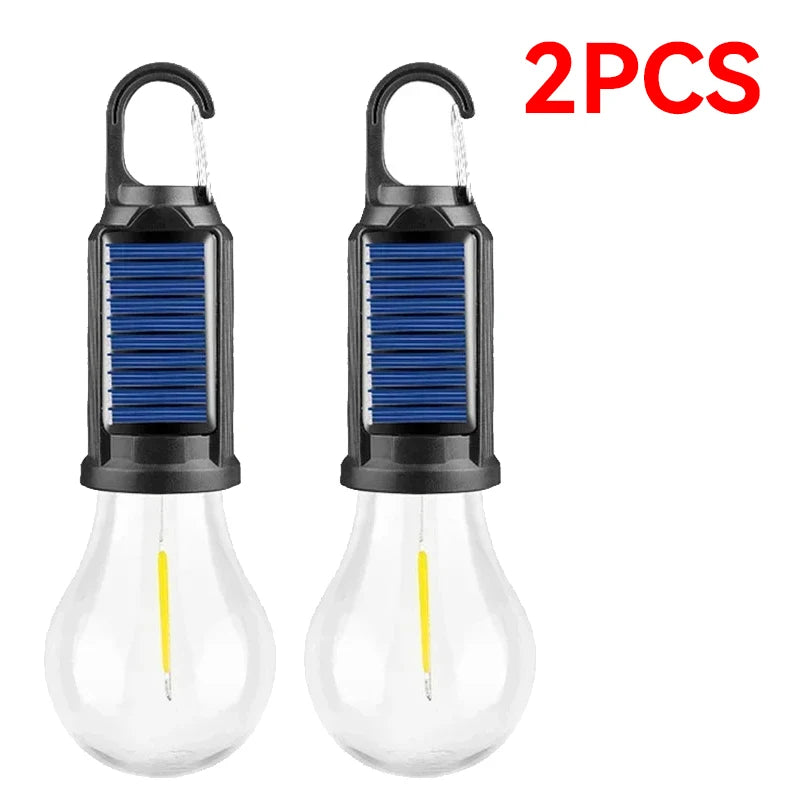 Rechargeable Solar Powered LED Camping Lamp Bulbs Night Lights Waterproof Portable Hook Up Handheld Lamp for Outdoor Camping Oasis Select Set A 2PCS