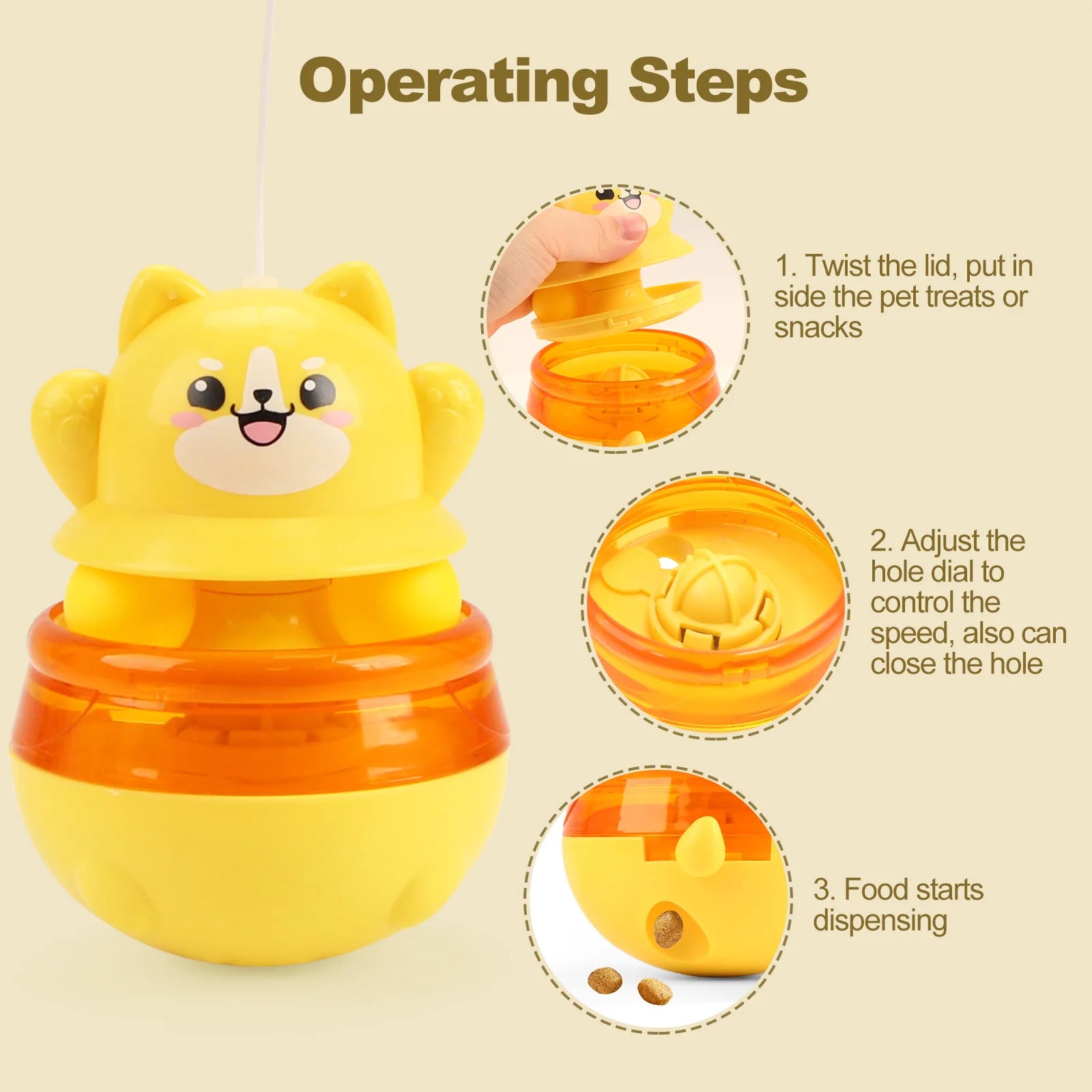 Pet Untoppleable Doll, Cat Fun and Fun, Intelligence Cat Teasing Stick, Leaky Food Ball, Cat Untoppleable Doll Leaky Food Toy Oasis Select 26001A Yellow
