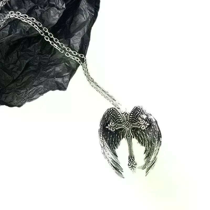 Vintage Angel Wings Cross Pendant Necklace For Men Women Personalized Simple Punk Gothic Necklace Jewelry Accessories Gifts Oasis Select