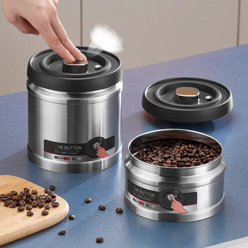 Vacuum Sealed Jug Coffee Beans Stainless Steel Airtight Container Kitchen Food Grains Candy Keep Fresh Storage Jar Oasis Select