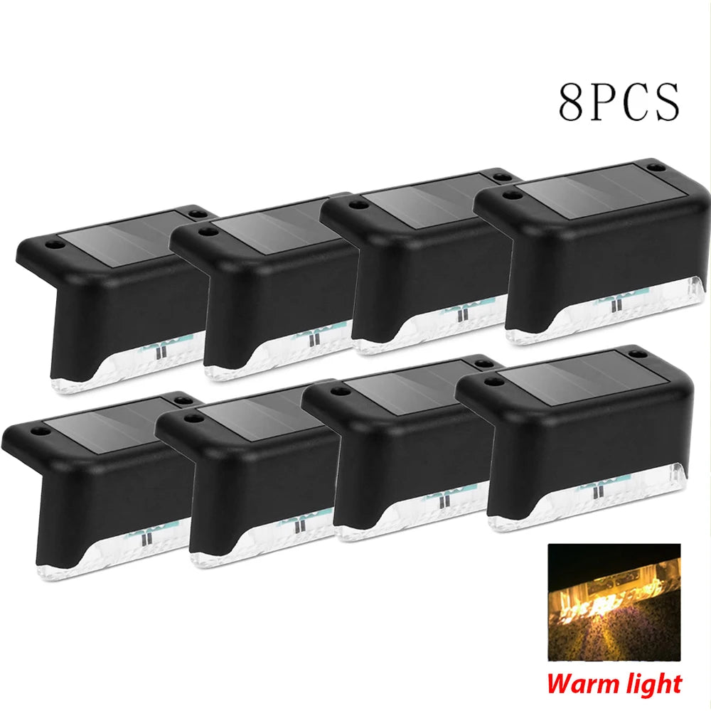 Mini Solar LED Deck Lights Garden Step Sun Power Waterproof Lamp Outdoor Balcony Fence Stairs Decoration Small Night Light Oasis Select warm light 8PCS