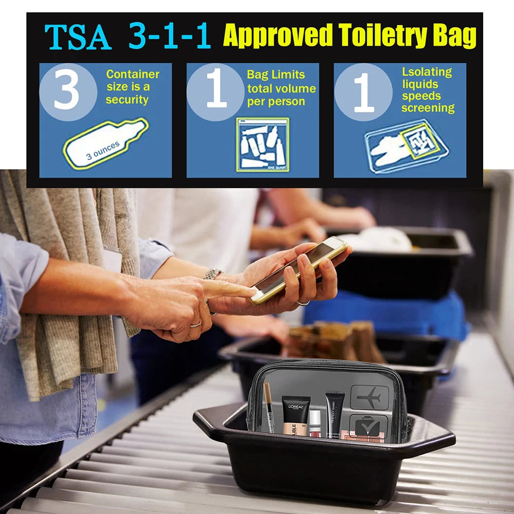3-Pack Clear TSA Toiletry Bags – Airline Compliant Travel Pouches