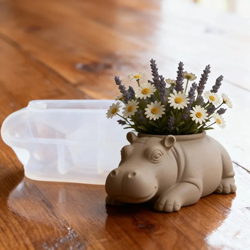 Cute Hippo Silicone Mold For Succulent Pot Candle Soap Concrete Non Stick Easy Demoulding DIY Craft Tool Oasis Select
