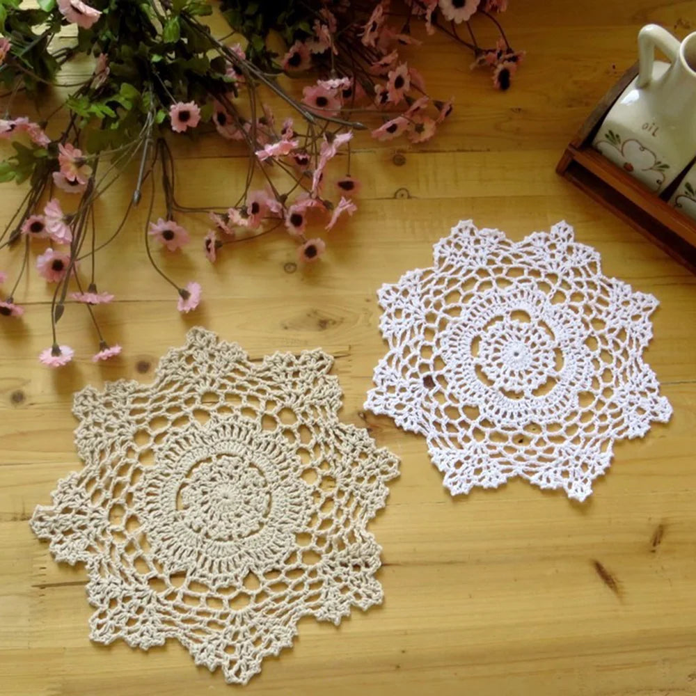 Round Hand Crocheted Doily Vintage Cup Mat Cotton Crochet Table Place Mat Wedding Napkins Cloth Lace Placemats Decorative Oasis Select Beige-20cm