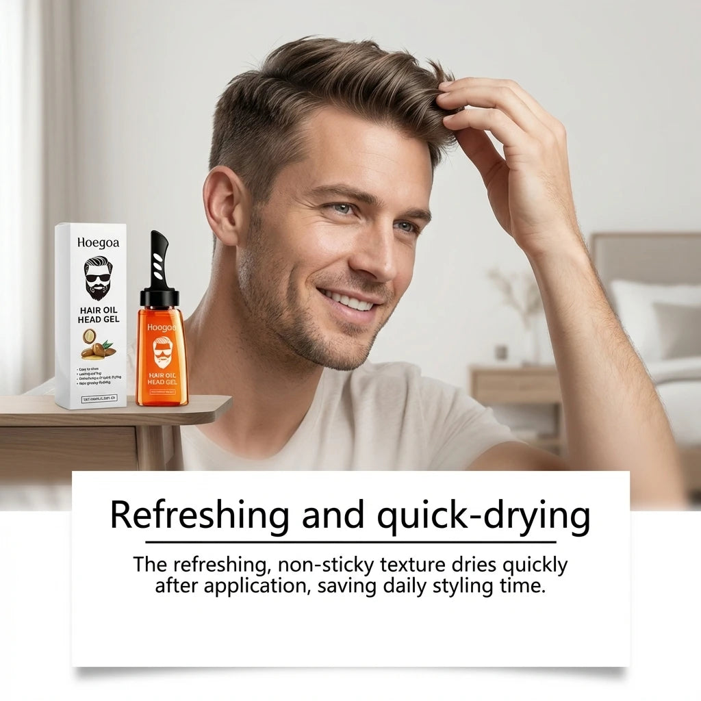 2 In 1 Men's Hair Styling Gel With Wide Tooth Comb Long-Lasting Fluffy Strong Hold Add Shine No-Greasy Hair Styling Oil Pomade Oasis Select