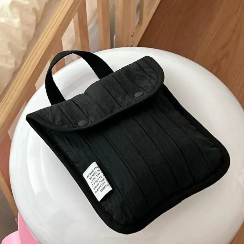 Minimalist Quilted Nylon Mini Bag Portable Small Handbag With Handle Snap Button Closure Casual Pouch For Daily Commute Travel Oasis Select Black