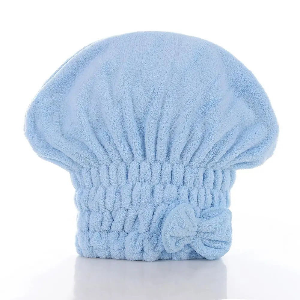 Coral Fleece Hair Drying Cap Quick Drying Towel Quick Stem Bowknot Microfiber Hair Dry Wrap Ultra Absorbent Hair Turban Bath Cap Oasis Select blue