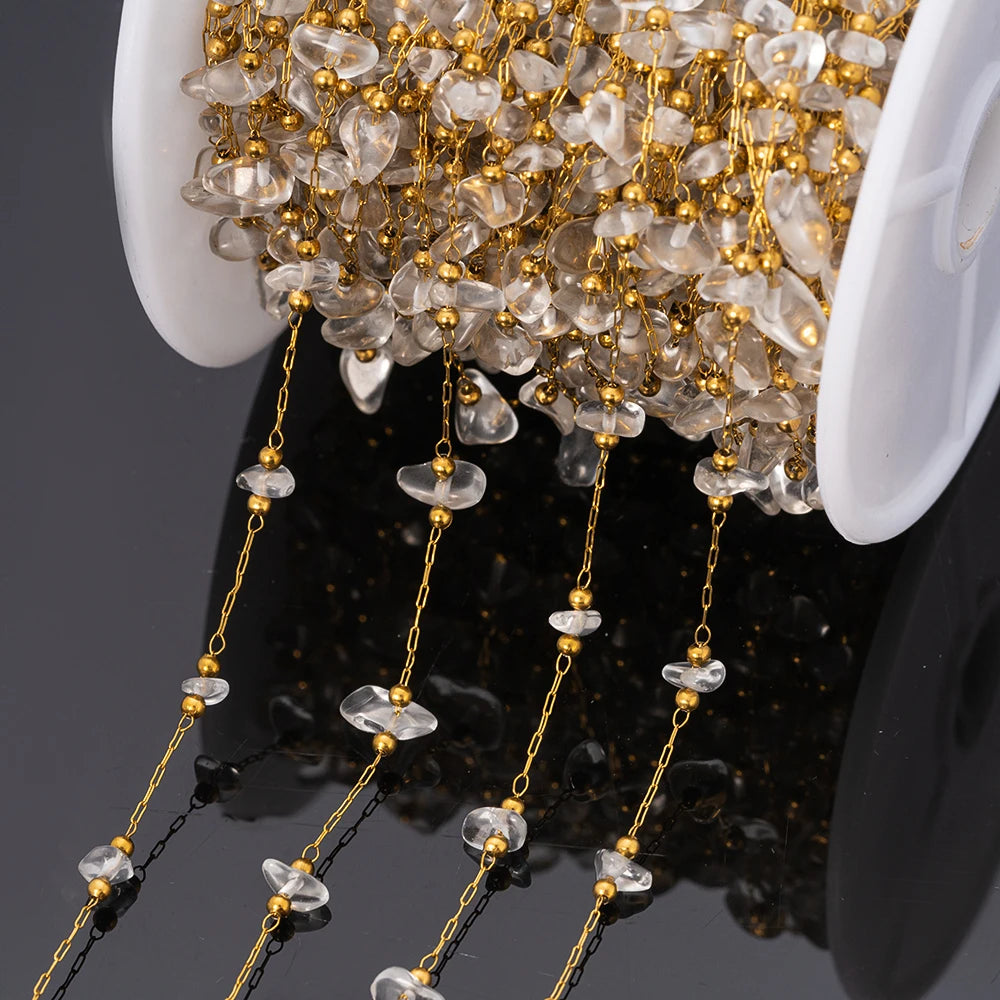 1meter Gold Plated Stainless Steel Chain Natural Raw Healing Crystal Points Gemstone Beaded Charms for Jewelry Making DIY Crafts Oasis Select Crystal