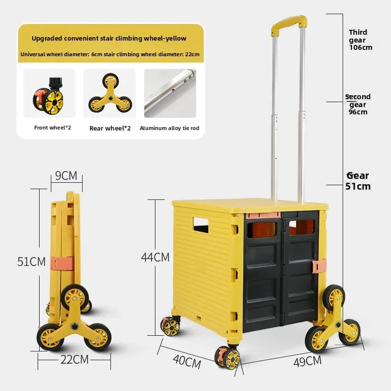 Outdoor folding shopping cart, small pull cart, shopping cart, climbing cart, home shopping storage cart Oasis Select Yellow-BY06-C
