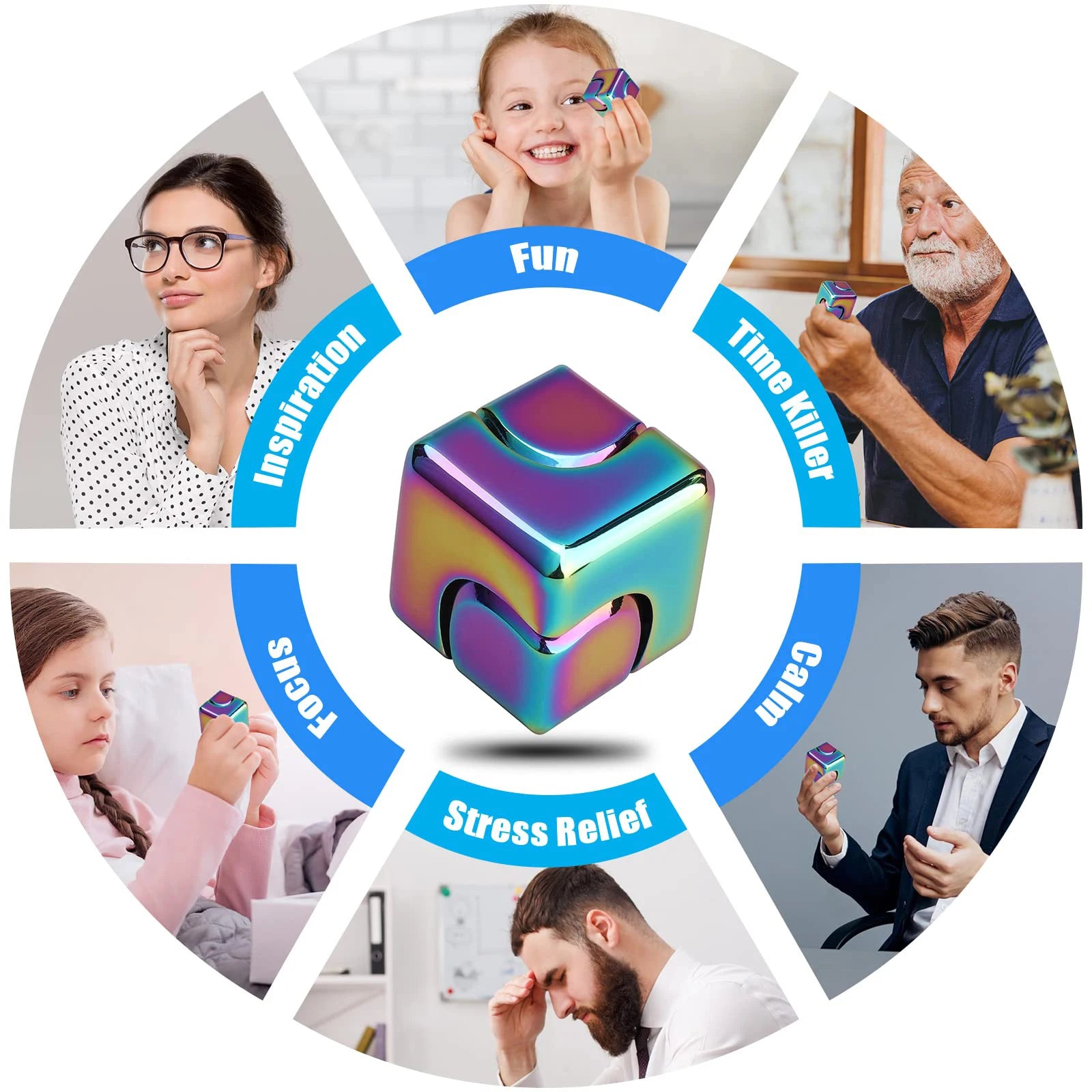 Metal Cube Spinner Fidget Toy Fingertips 3D Puzzle Gyro Gear Sensory Anti Stress Relief Educational Games for Kids Adults Oasis Select