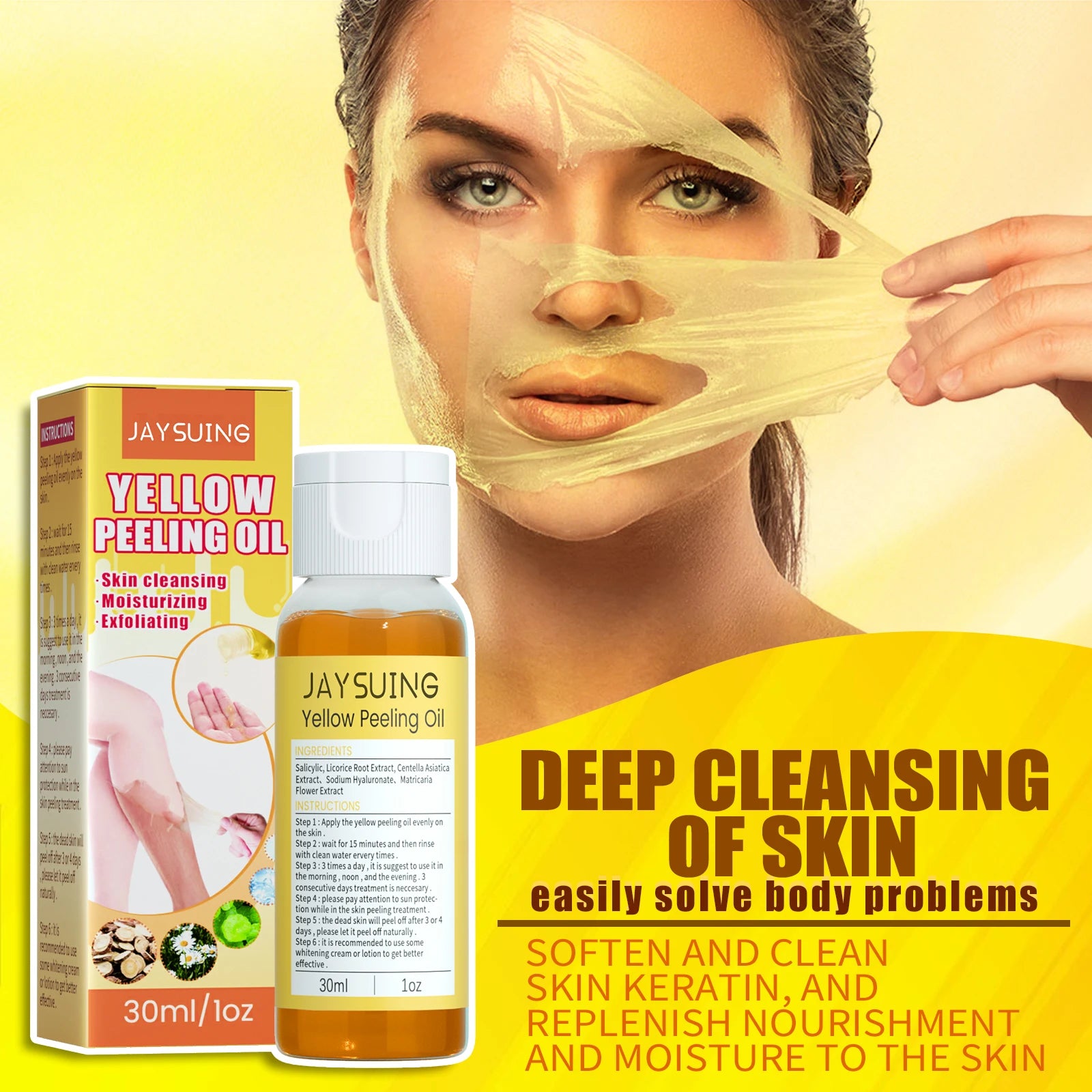 Jaysuing Yellow Peeling Oil – Brighten & Exfoliate Face & Body Exfoliating Peeling Oil Oasis Select