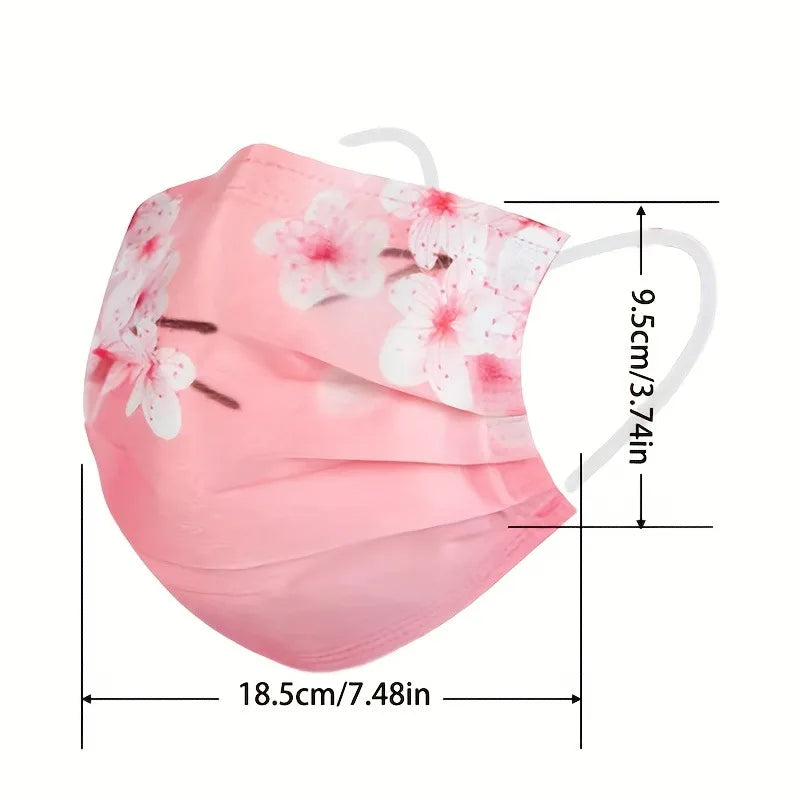 10pcs Romantic Floral & Starry Sky Print Face Masks for Women, 3-Layer Woven Polypropylene, Elastic, Breathable & Sun-Protective Oasis Select