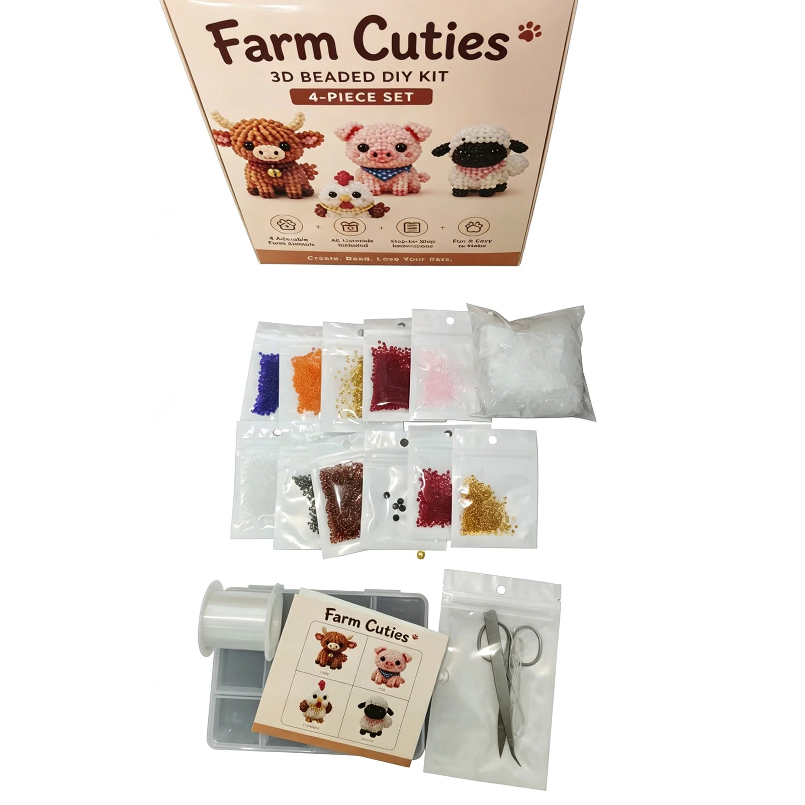 3D Beaded Animal Craft Kit – DIY Bead Pet Keychain Making Set