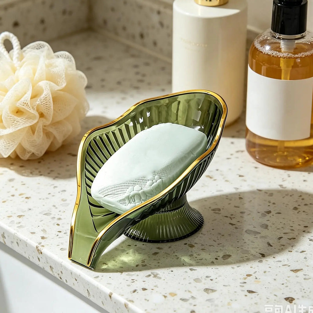 Self Draining Soap Holder Soap Box Clear Storage Tray Leaf Shape Soap Box Non-slip Laundry Soap Dish Storage Bathroom Gadgets Oasis Select
