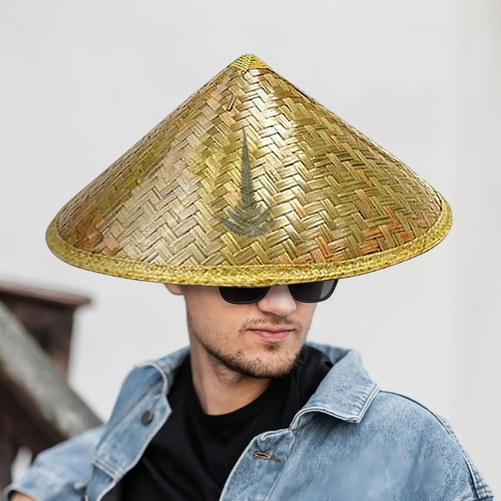 Chinese Straw Hat Handmade Rattan Hat Stylish Straw Hat with Adjustable Chin Strap for Fishing Gardening Camping Hiking Outdoors Oasis Select