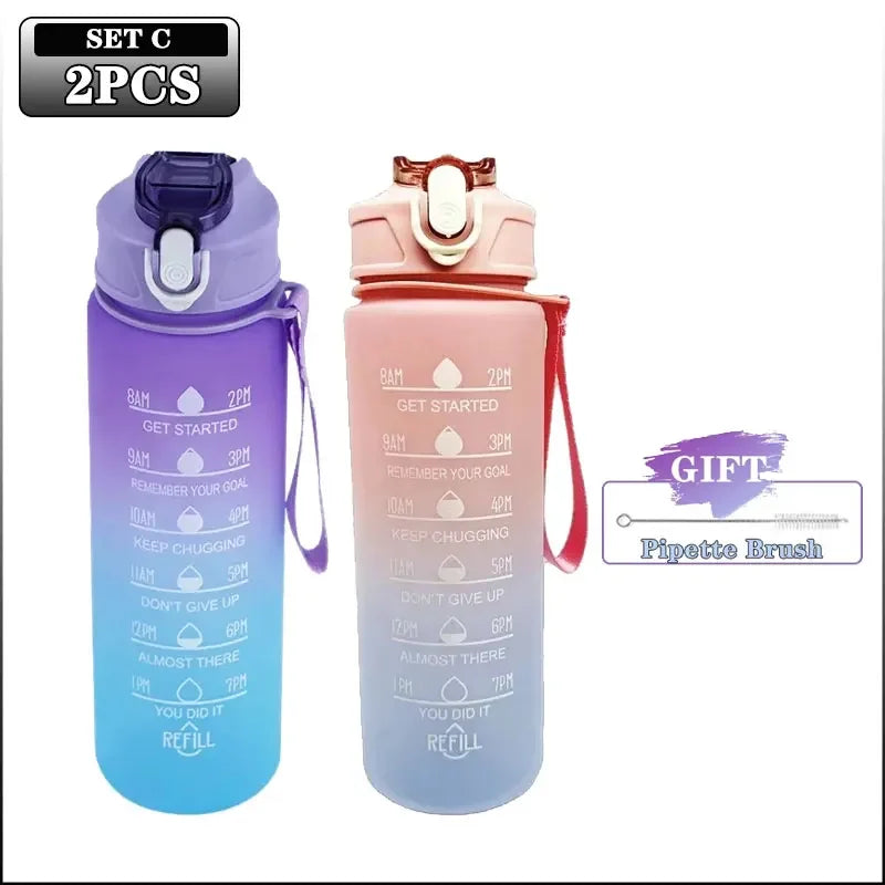 900ml Sports Bottle with Time Scale Outdoor Gradient Color Sports Bottle Portable Fitness Motivational Straw Mug BPA Free Oasis Select 2Pcs Set C