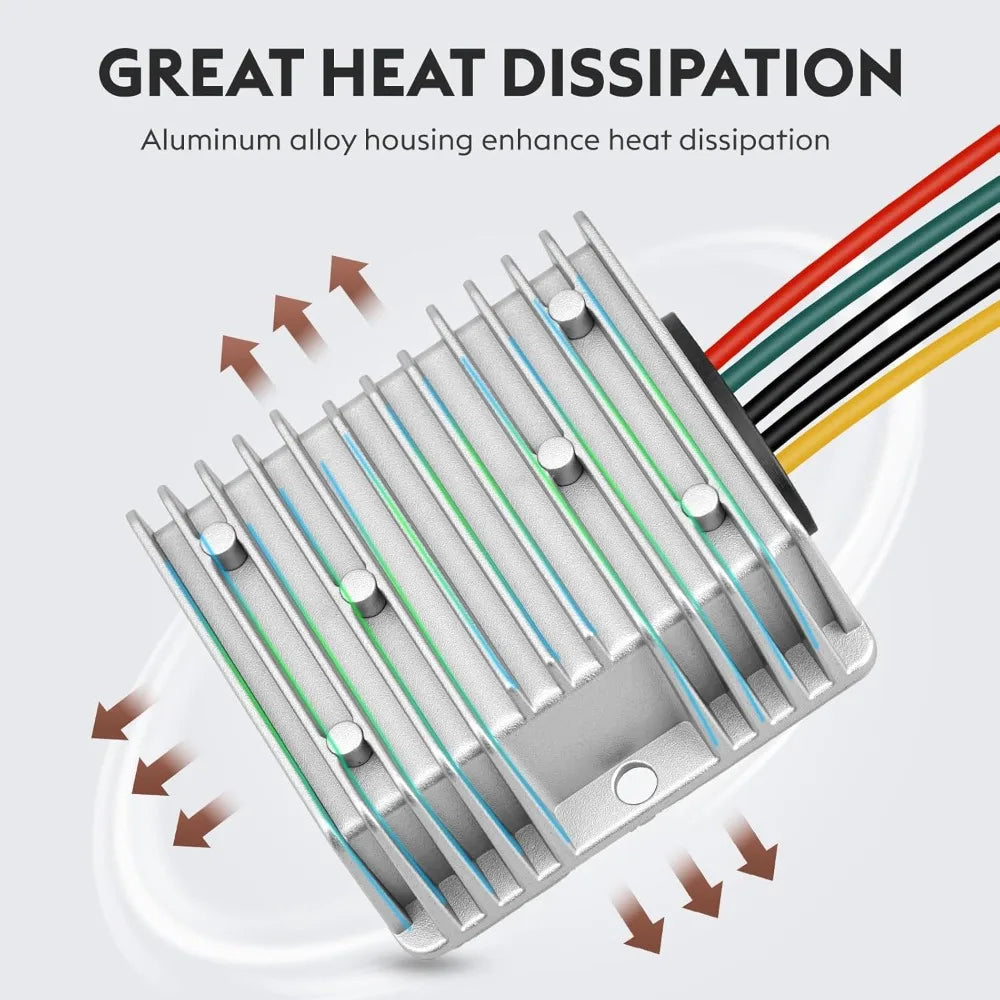 24V 36V 48V Step Down to 12V 20A 360W Buck Converter Golf Cart Volt Voltage Reducer Regulator Waterproof Transformer with Fuse Oasis Select