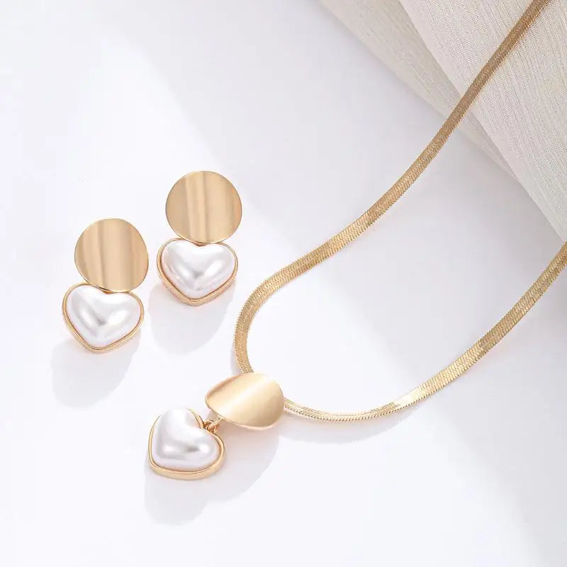 2Pcs Minimalist Creative Heart-shaped Pendant Snake Chain Necklace Earrings Sets For Women Jewelry Oasis Select