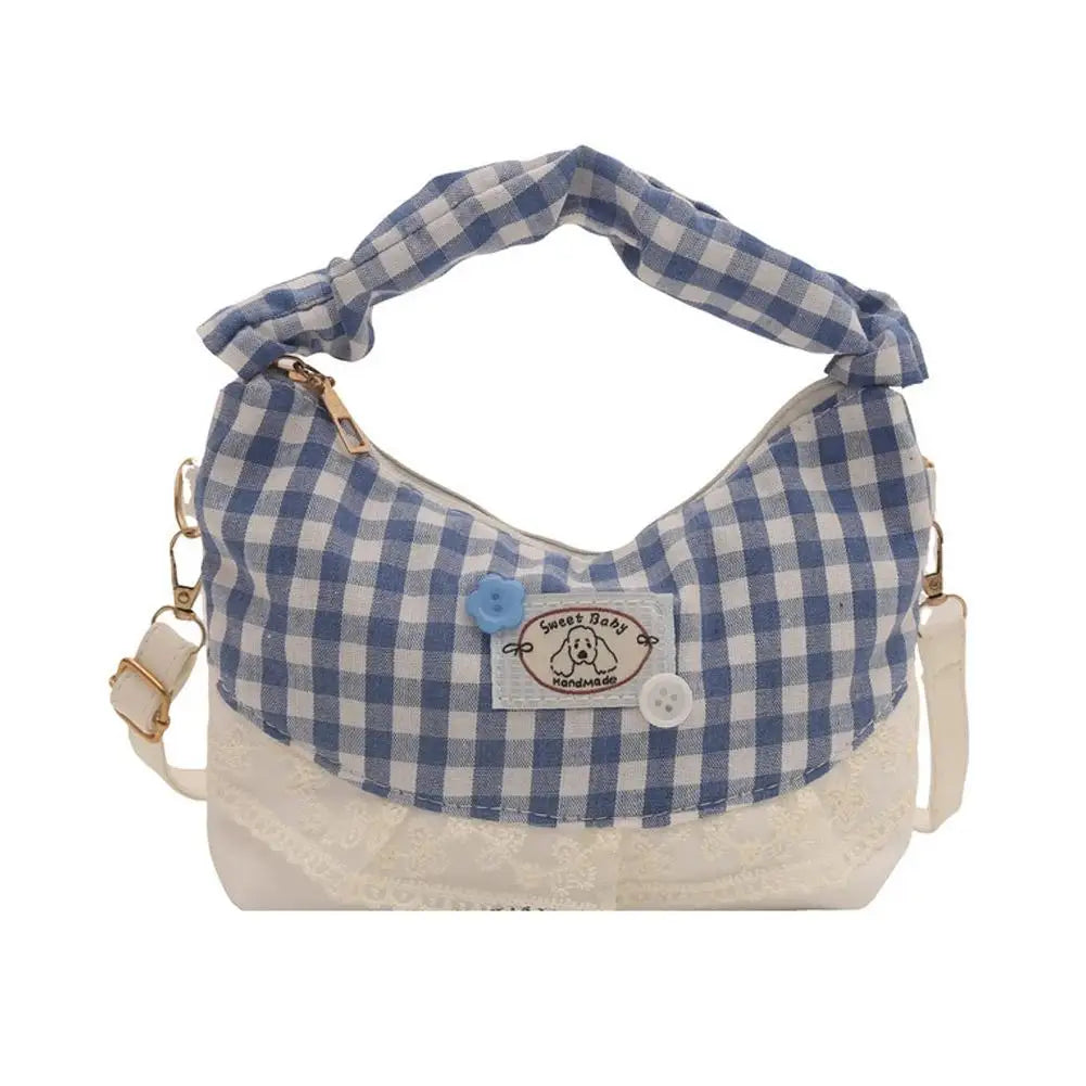 Women's Plaid Bow Dumpling Crossbody Canvas Bag | Handbag