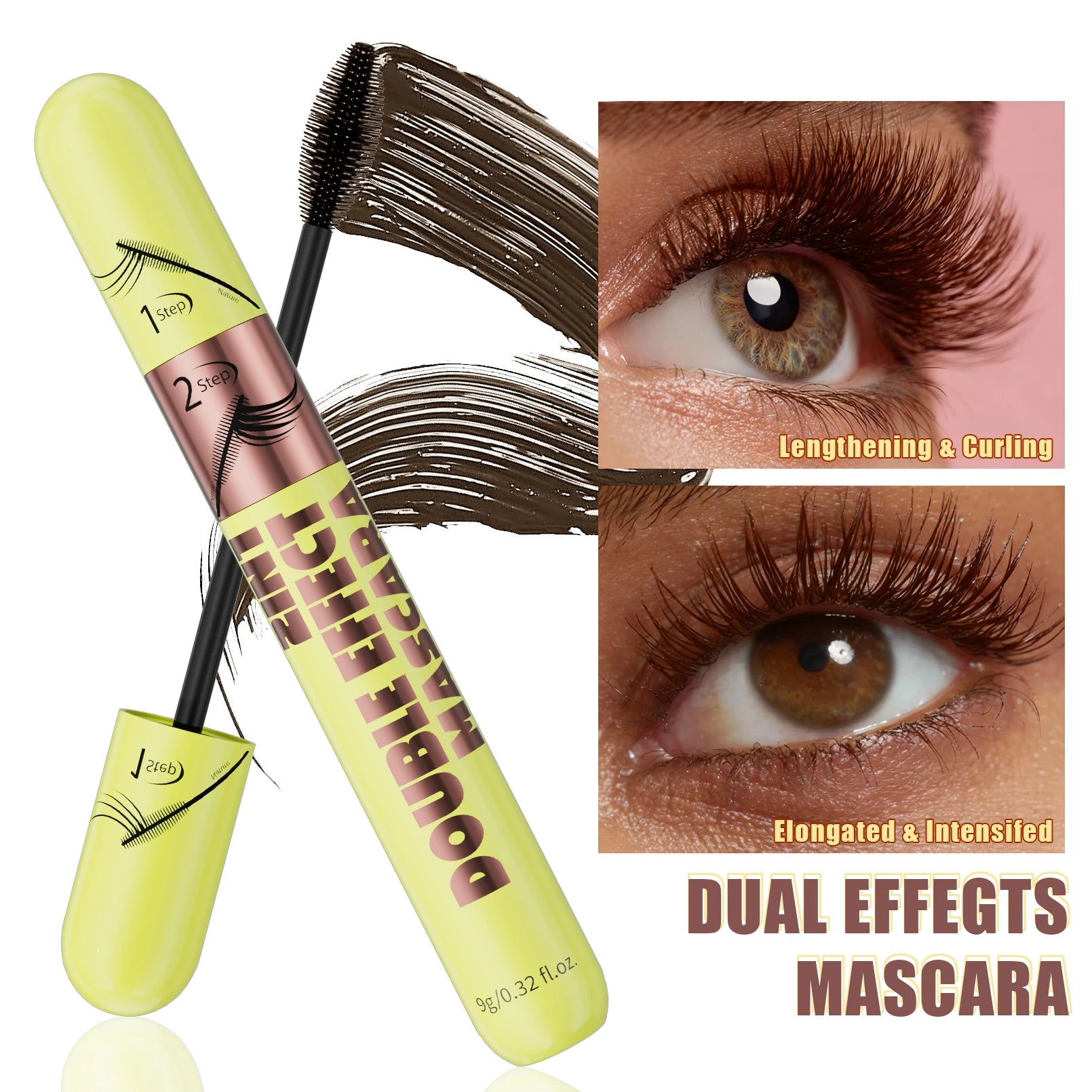 Hello Kiss Brown Waterproof Mascara – Dual Brush Clump-Free