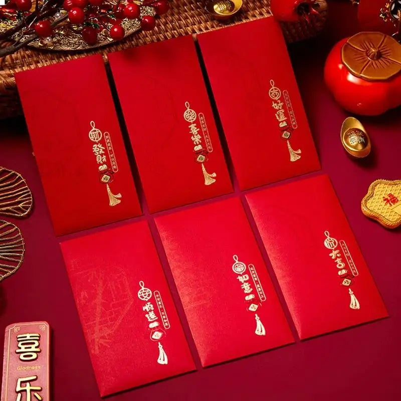 6 Pcs Chinese New Year Red Envelope Best Wishes Chinese Style Hot Stamping Bronzing Red Pocket Wedding Party Decorations Oasis Select A4