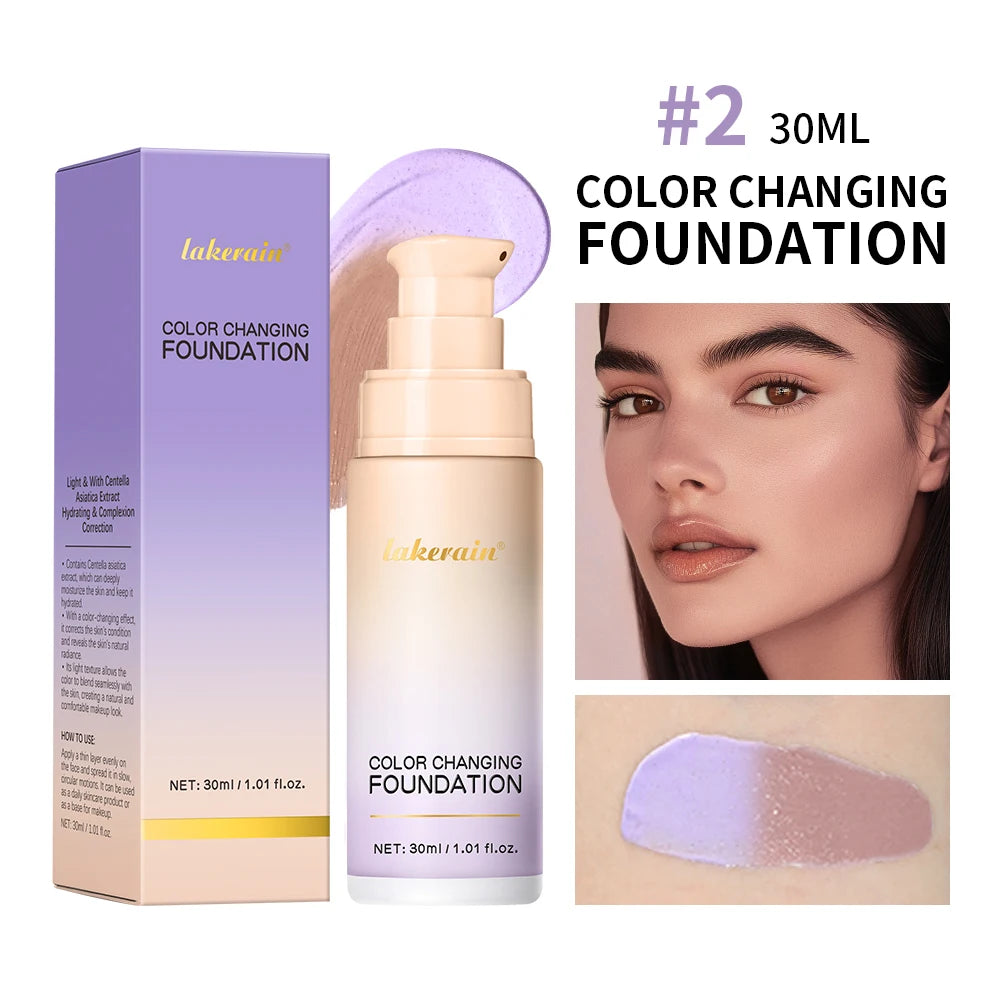 Color Changing Foundation 4 in 1 Moisturizing SPF 30+ Hydrating Color Longwearing Waterproof Travel Coverage Makeup Base Oasis Select 2Purple