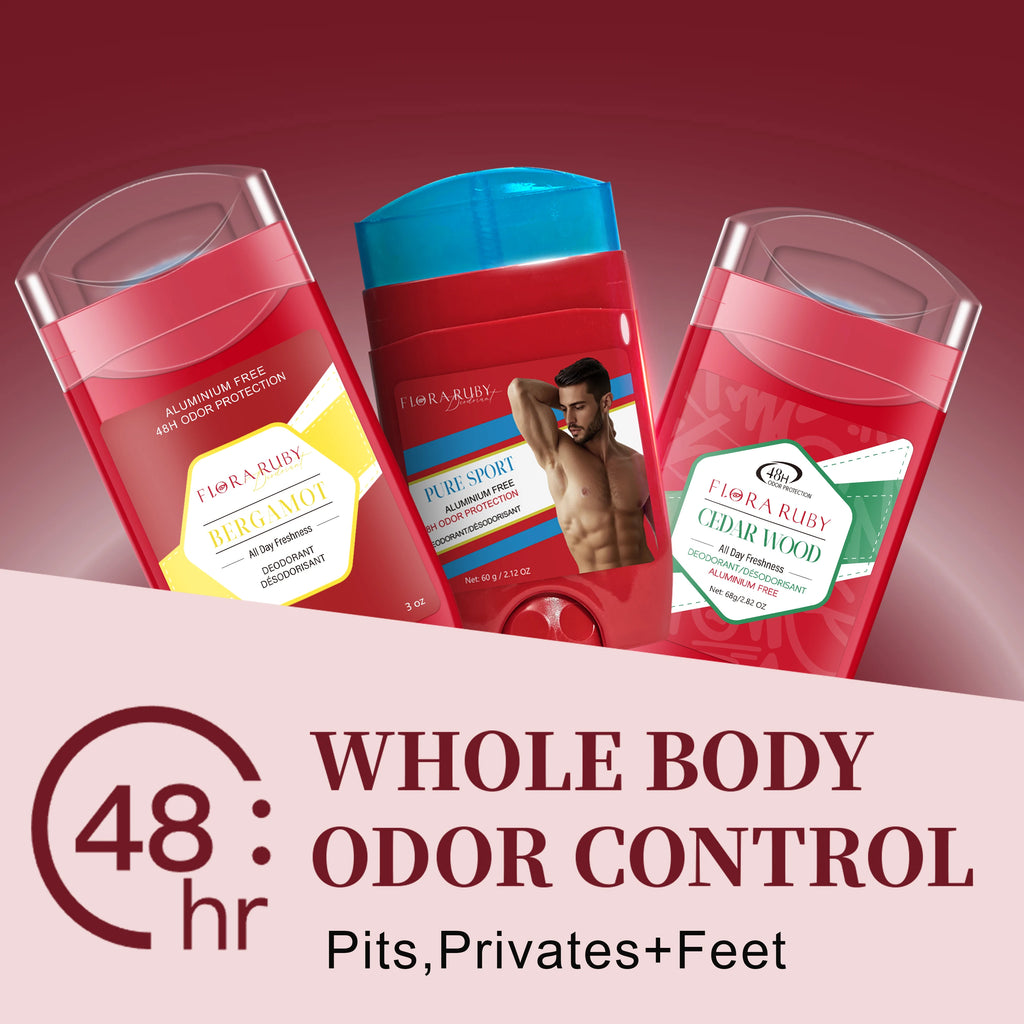 3PCS FLORA RUBY Men's Aluminum-Free Body Deodorant Stick, refreshing and moisturizing without being sticky, removes body odor Oasis Select