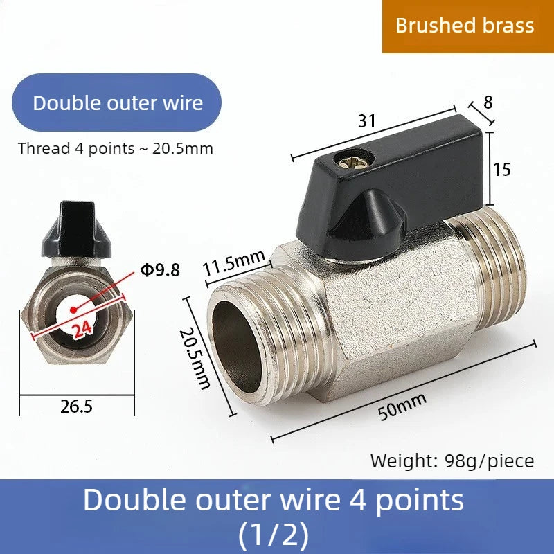 Mini Ball Valve Switch Water Pipe PT1/8, 1/4, 3/8, 1/2 Gas Electric Copper Ball Valve Double Inner and Outer Wire Teeth Oasis Select Double Outer 4 A 1PCS