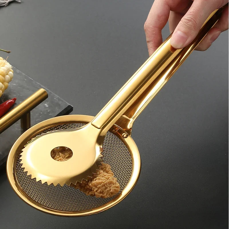 Gold Stainless Steel Food Clip Fried Food Clip Creative Steak Drain Filter with Filter Mesh Leakage Kitchen Tools Oasis Select