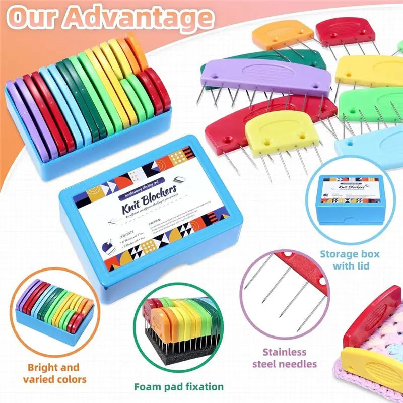 LIKE WISH 20 Pcs Knit Blocker Pins Combs, Color Knit Blockers Combs For Blocking, Rainbow Knitting Blockers Pins For Blocking Ma Oasis Select