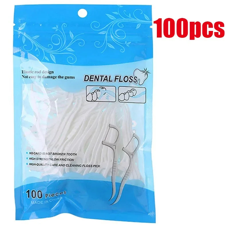 100/300/600Pcs Disposable Dental Floss Sticks Ultra-Fine Portable Toothpick Flosser Set Dental Oral And Travel Care Supplies Oasis Select 100pcs