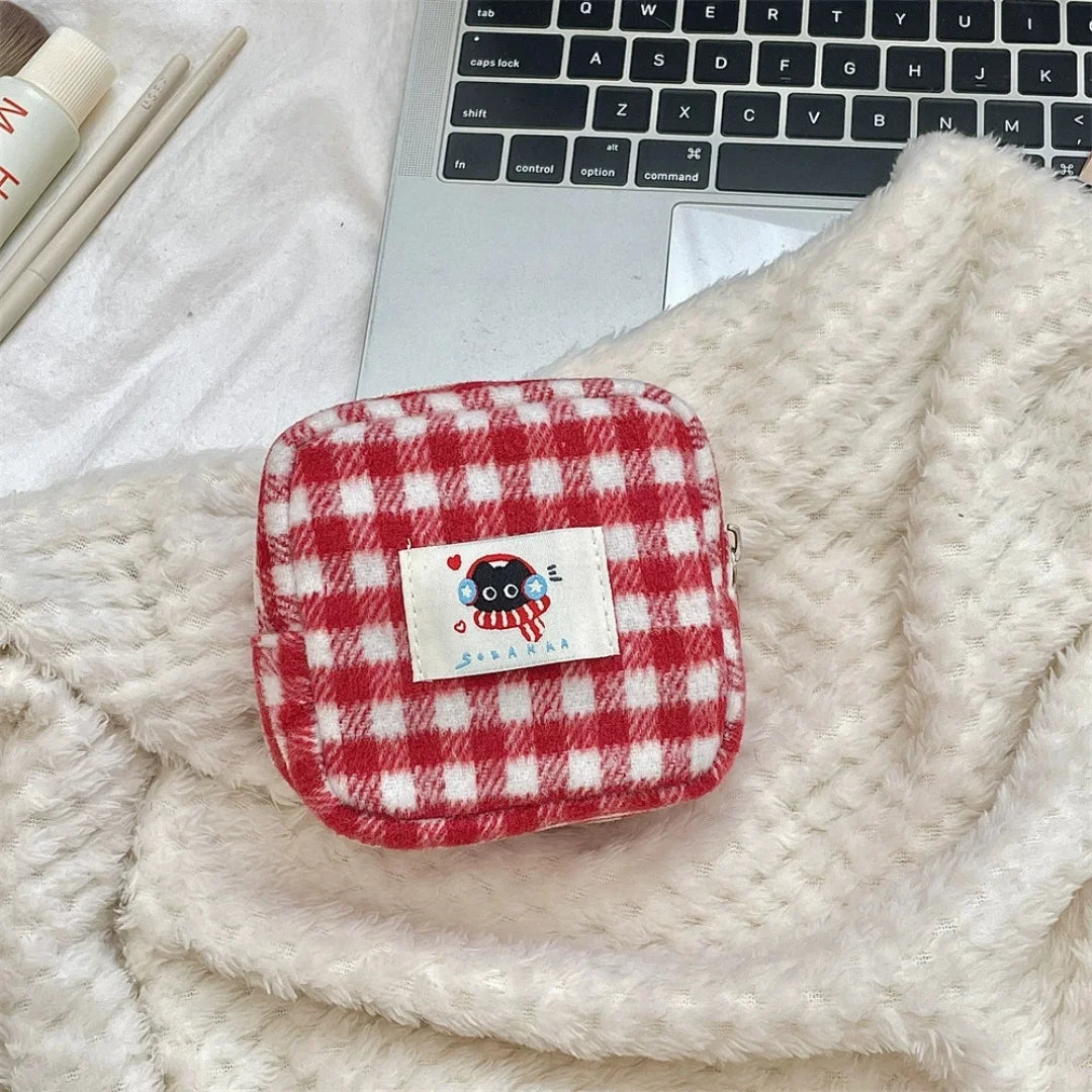 Knitted Plaid Student Stationery Pencil Case Multifunctional Storage Cosmetic Bag Portable Stationery Box Oasis Select small bag