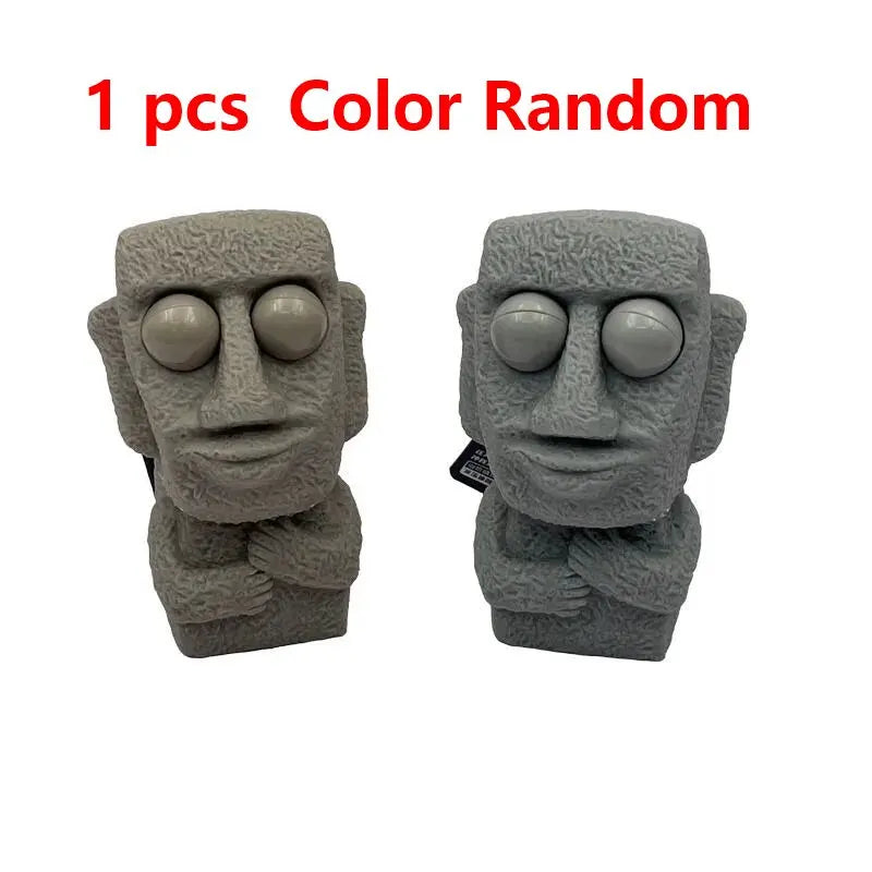 1Pcs Stone Man Releases Stress Toy Slowly Rebounds Soft Moai Statue Squeeze Eyes Interested Expression Relaxes Stress Oasis Select 1pcs Color Random