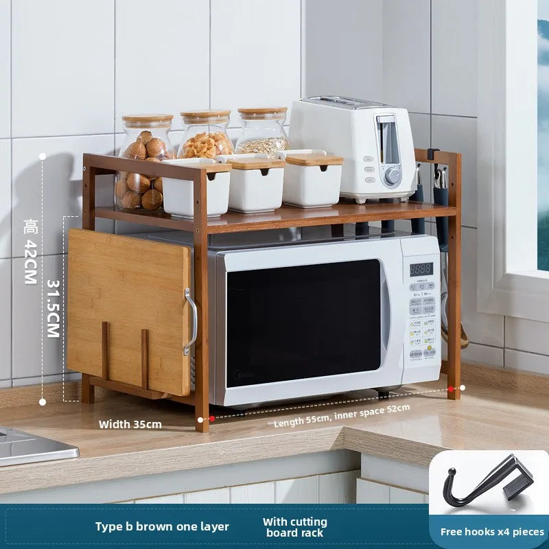 Kitchen Storage Rack Nanzhu Microwave Rack Household Countertop Oven Rack Seasoning Rack Solid Wood Oasis Select B brown 1-55