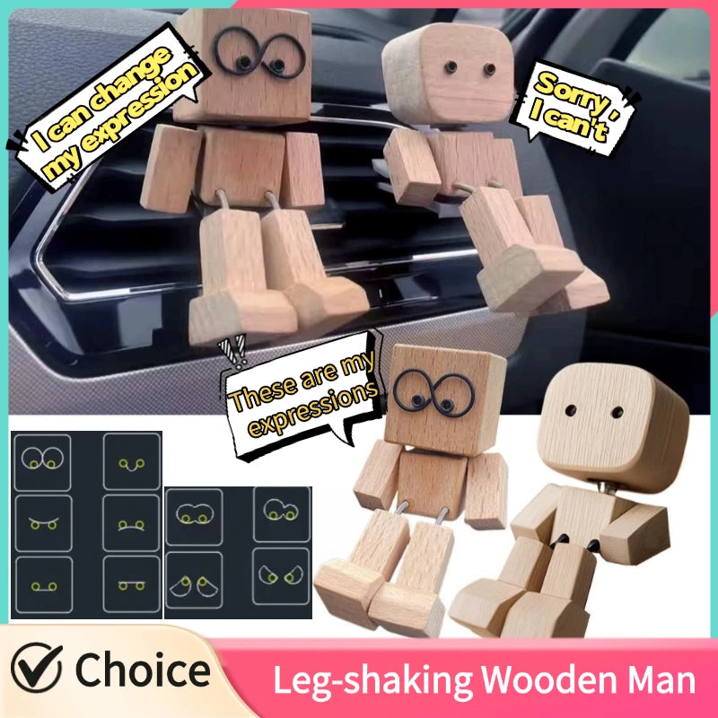 Wooden Leg-Shaking Car Dashboard Figurine & Aromatherapy Decor