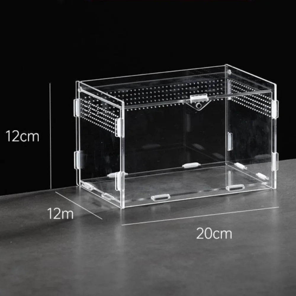 Durable Acrylic Reptile Habitat Clear Multiple Size Spider Feeding Case Arboreal Anti-Escape Lizard Breeding Box for Chameleon Oasis Select 20X12X12cm-H