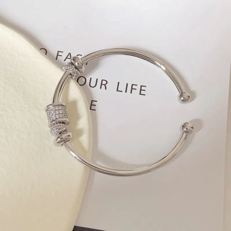 Gold Plated Cuff Bangle Copper Material Cubic Zircon Stone Rhodium Plated Size Adjustable Cuff Bracelet Girl Fashion Oasis Select Rhodium