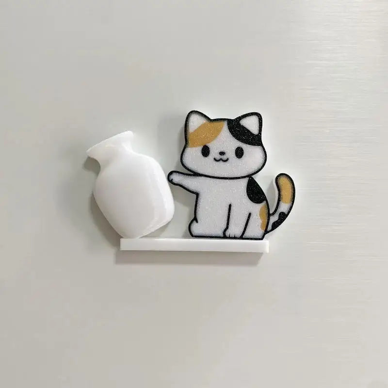 Cat Pushing Vase Refrigerator Magnets Home Decor Fridge Magnet Cat Whisker Collection Memorial Box Home Office Decor For Gift Oasis Select A3