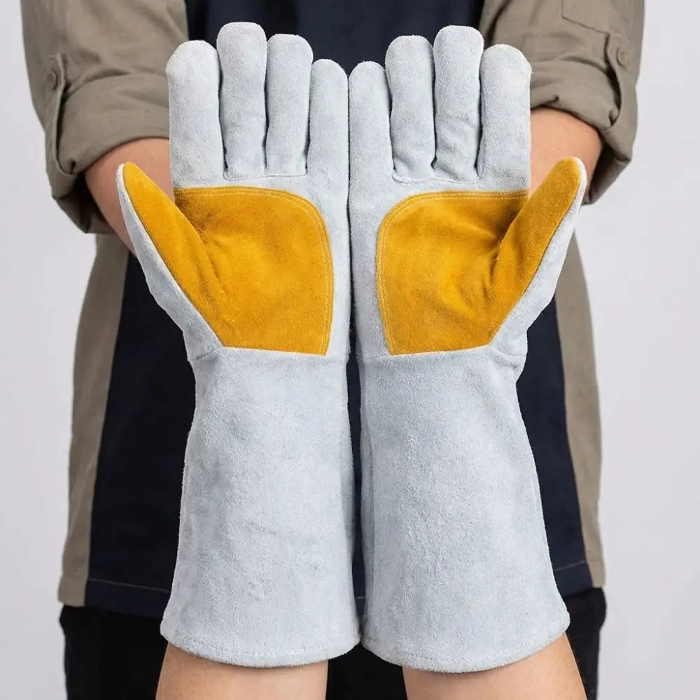 Soft Leather Heat Resistant Gloves Durable Thick Heat Insulation Welding Gloves Long Sleeve Cowhide Leather Gloves Oasis Select
