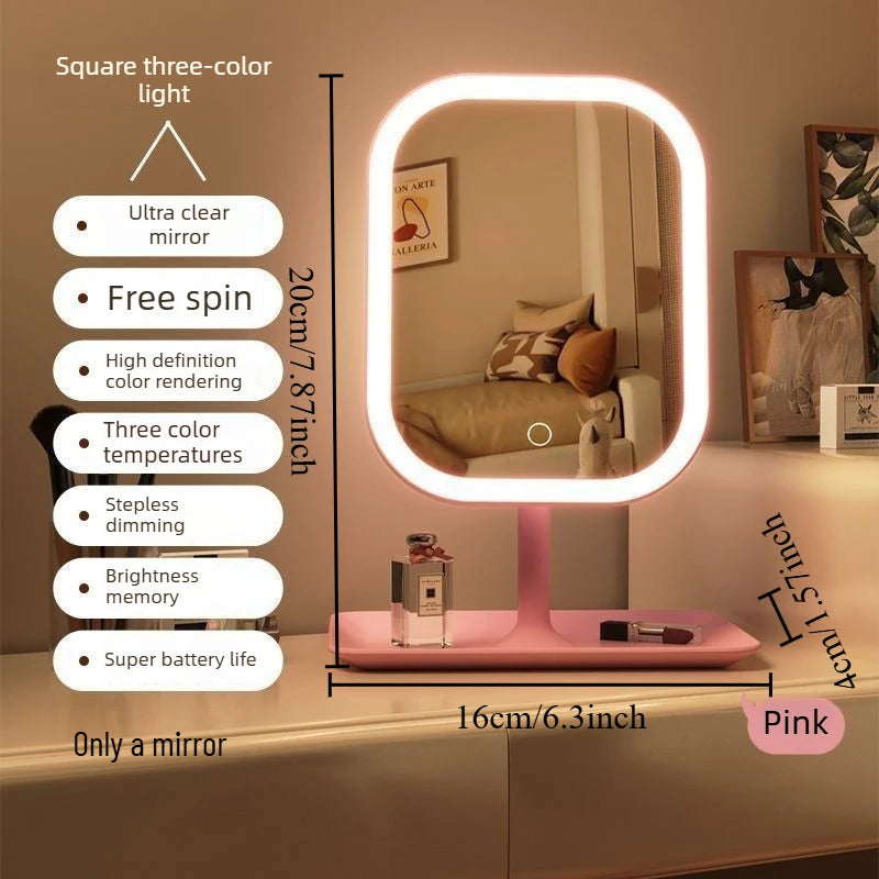 Dimmable LED Makeup Mirror with Stand Touch Control Vanity Mirror with Storage Tray for Bedroom & Bathroom Beauty Tools Oasis Select Pink tricolor