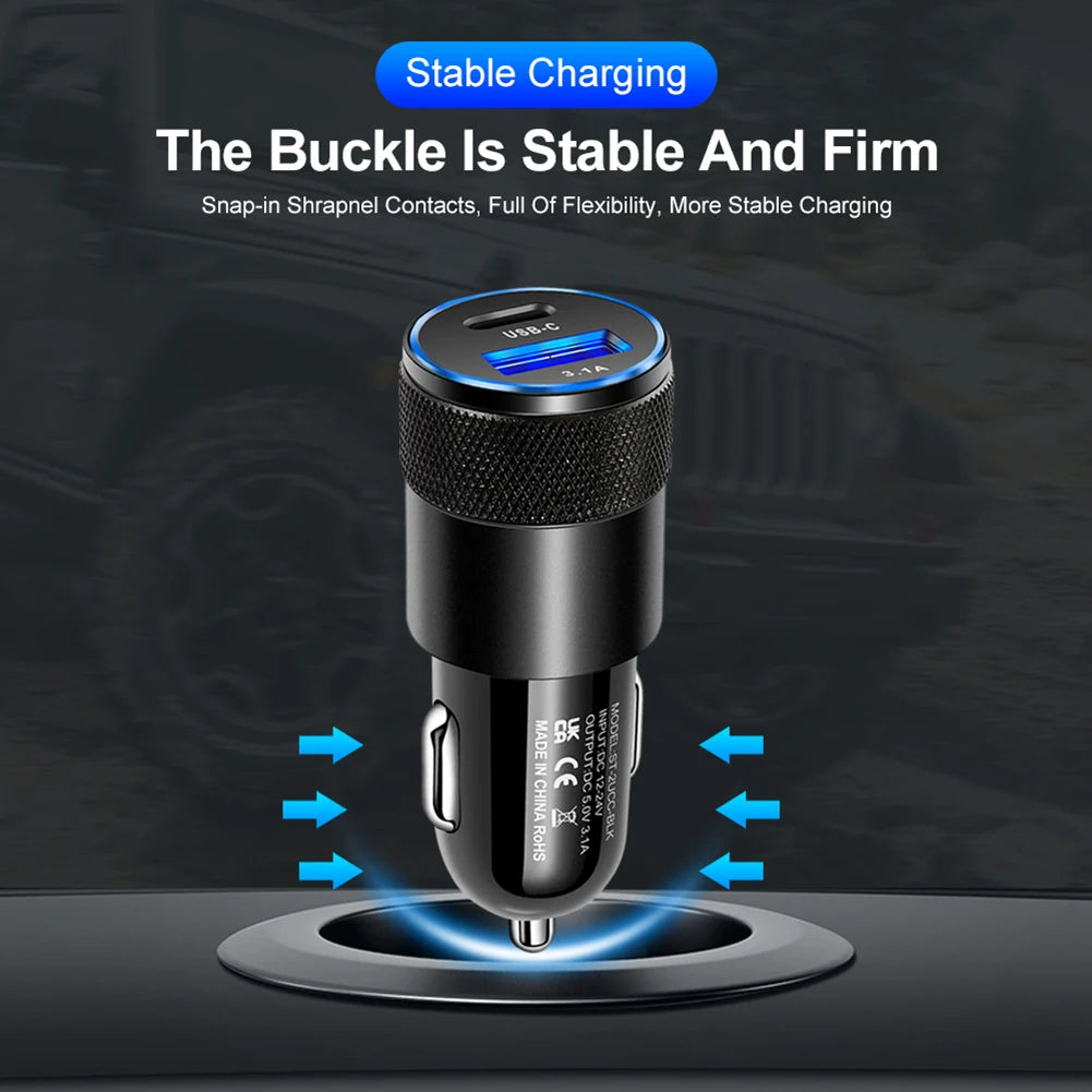 Mini USB-C Car Charger 15W PD Fast Charging Dual Port Adapter USB-C Car Charger Oasis Select